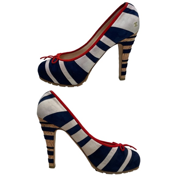 CHANEL Multicolor Suede CC Stripes Cork Heel Pumps EU 41 US 10 - Picture 5 of 14